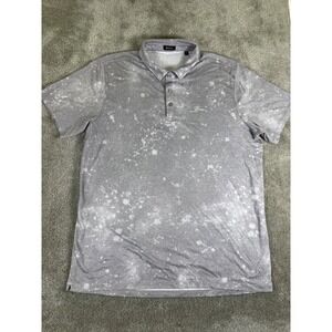 Boen Mens XL Grey Acid Wash Splatter Print Short Sleeve Polo Shirt Performance